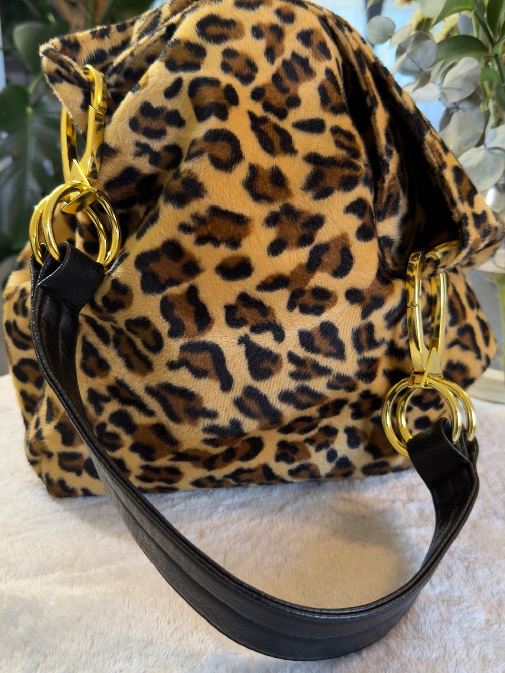 Braciano Leopard Print Hobo with Black Strap & Gold Rings Accent